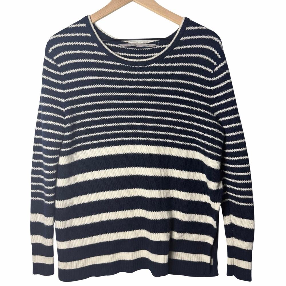 Athleta Kennewick Pullover Sweater Navy Stripe Merino Wool Blend Women's size XS